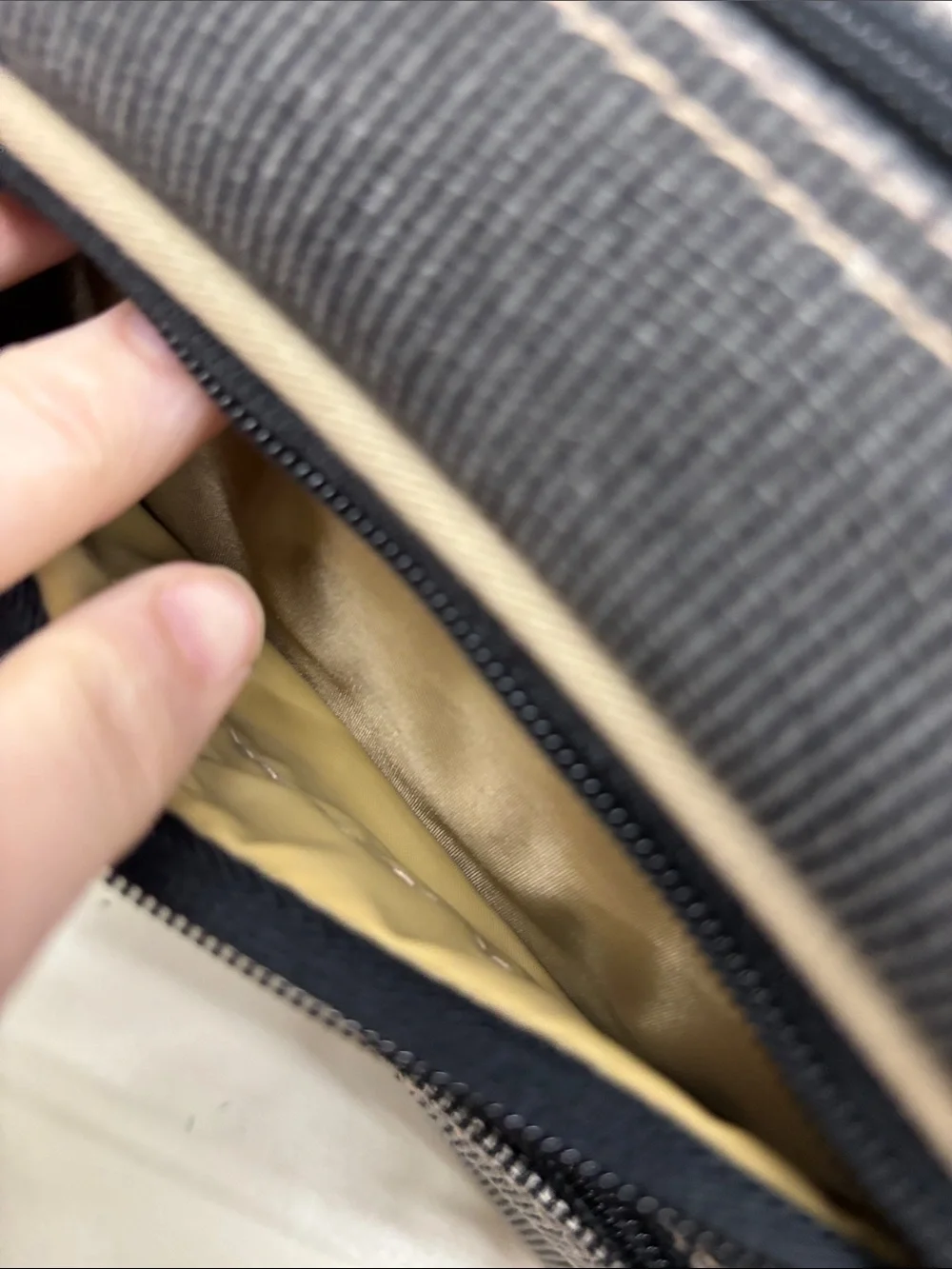 Unbranded Gray and Tan Canvas Messenger Bag with Multiple Zip Pockets